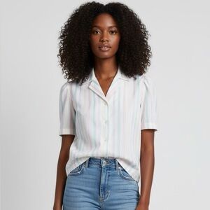 Jessica Scott Vintage 80s Pastel Striped Short Sleeve Blouse